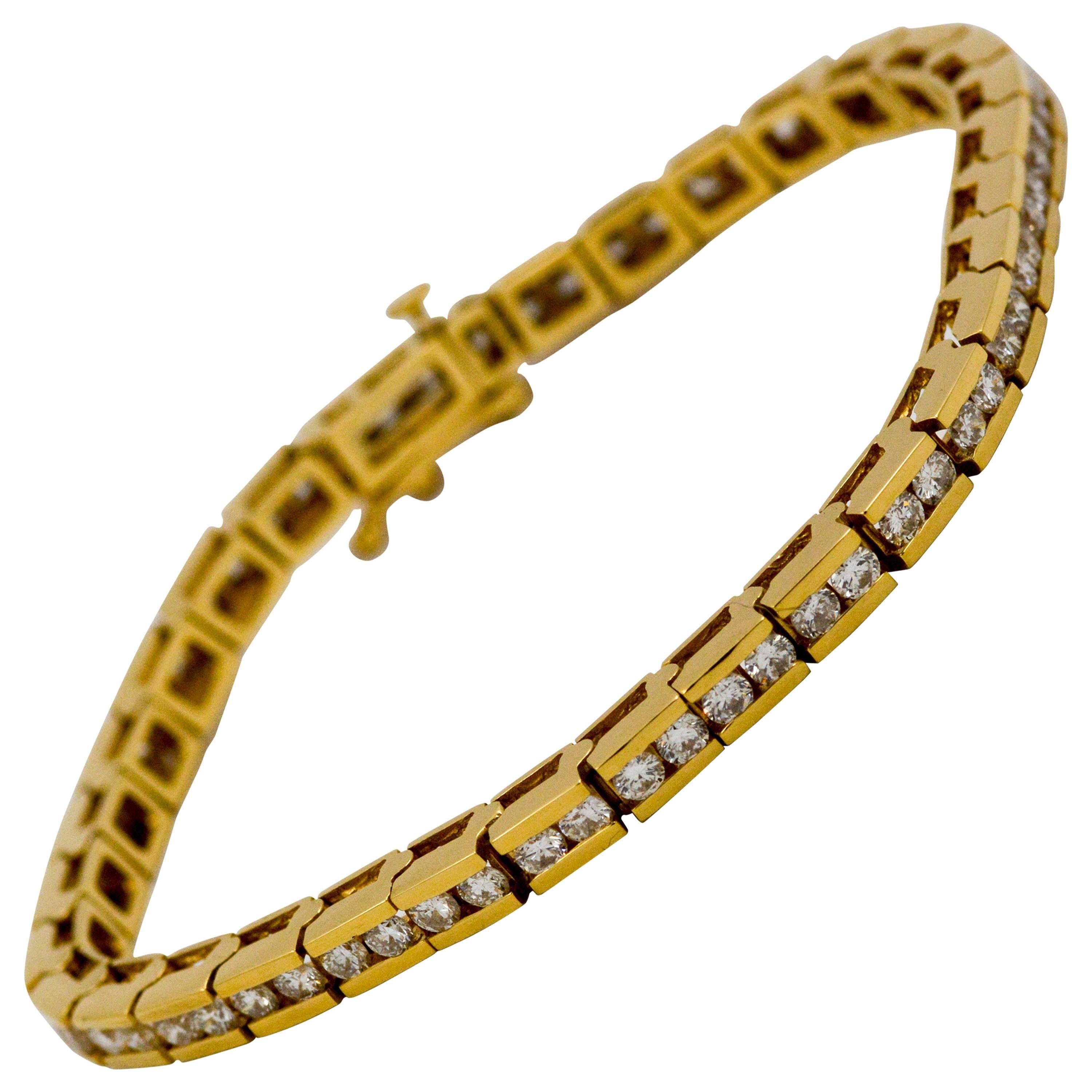 Classic Diamond Gold Channel Line Bracelet