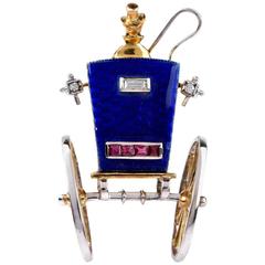 Enamel Gold Carriage Hansom Cab Lapel Brooch Pin 7