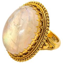 Rainbow Moonstone in a Ring 22k Yellow Gold Balinese 