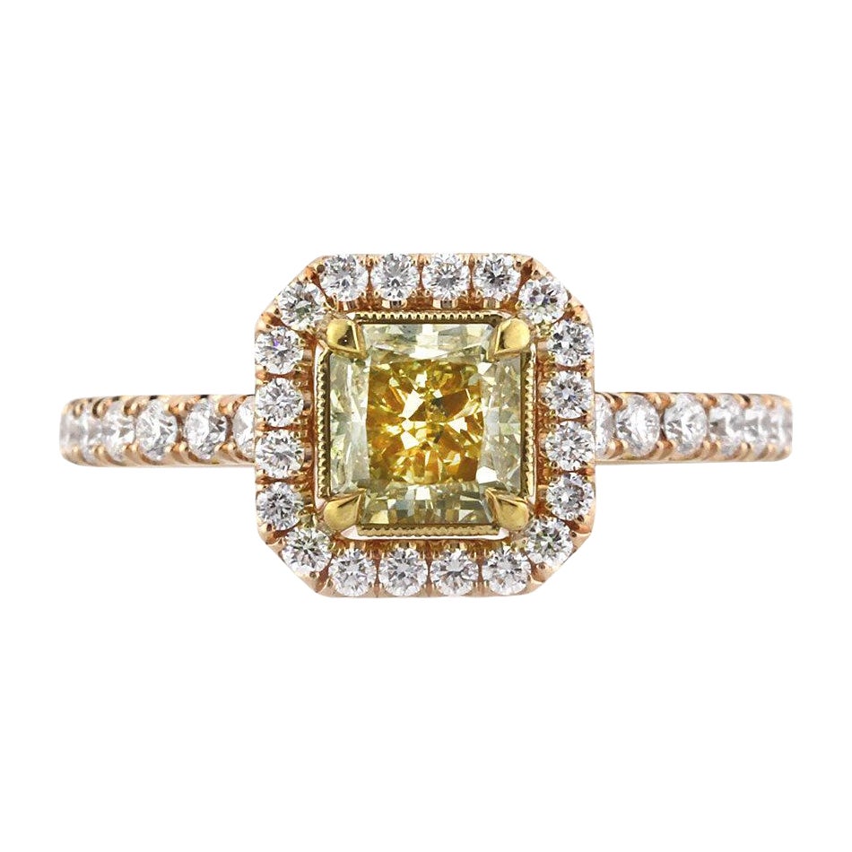 1.69ct Fancy Intense Yellow Radiant Cut Diamond Engagement Ring