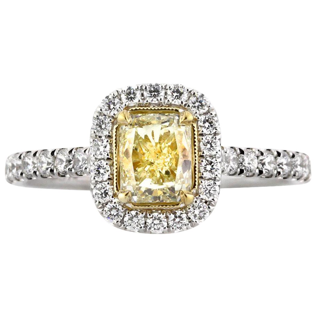 1.70ct Fancy Intense Yellow Radiant Cut Diamond Engagement Ring