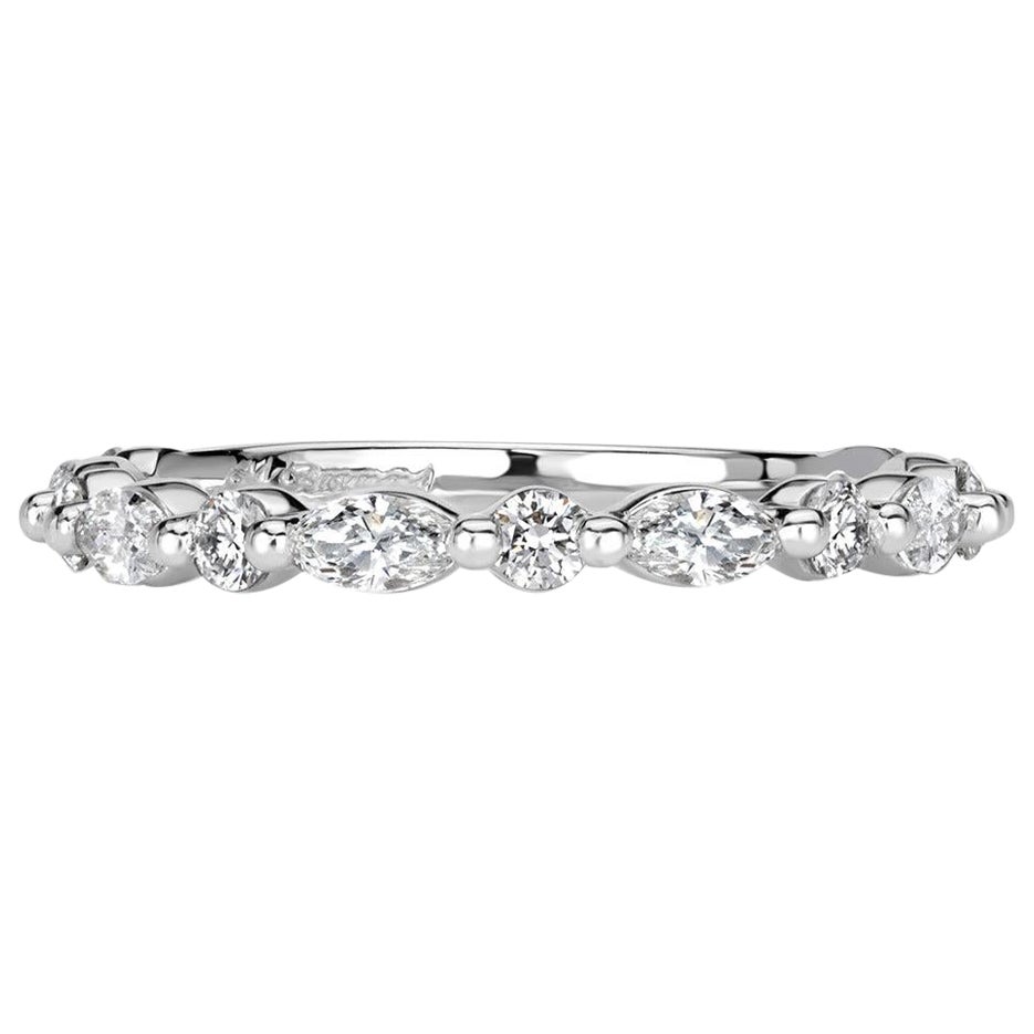 0.64ct Marquise and Round Brilliant Cut Diamond Wedding Band in 18k White Gold