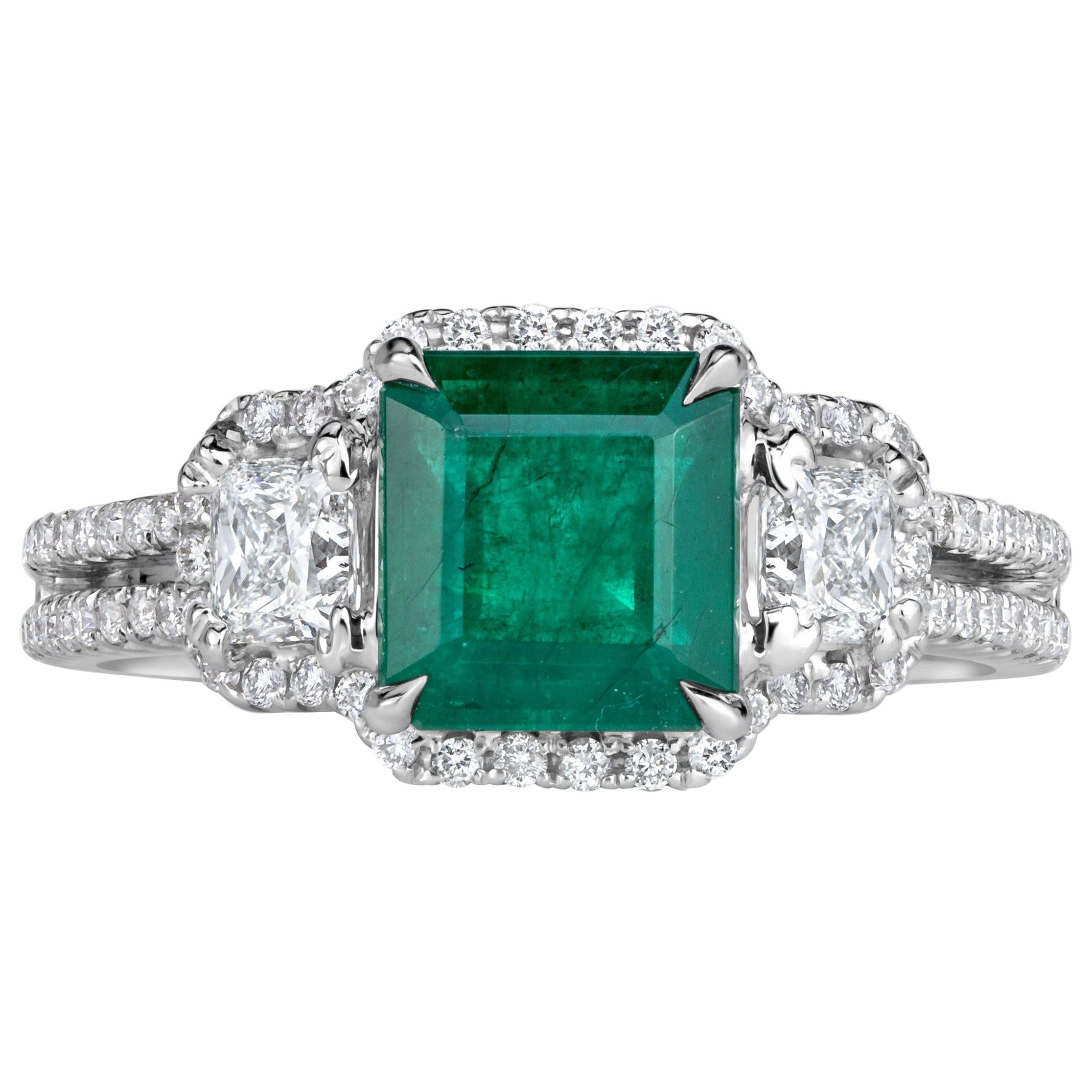 2.57ct Emerald Cut Green Emerald Engagement Ring