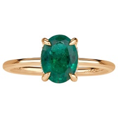 1.31ct Oval Cut Green Emerald Engagement Ring