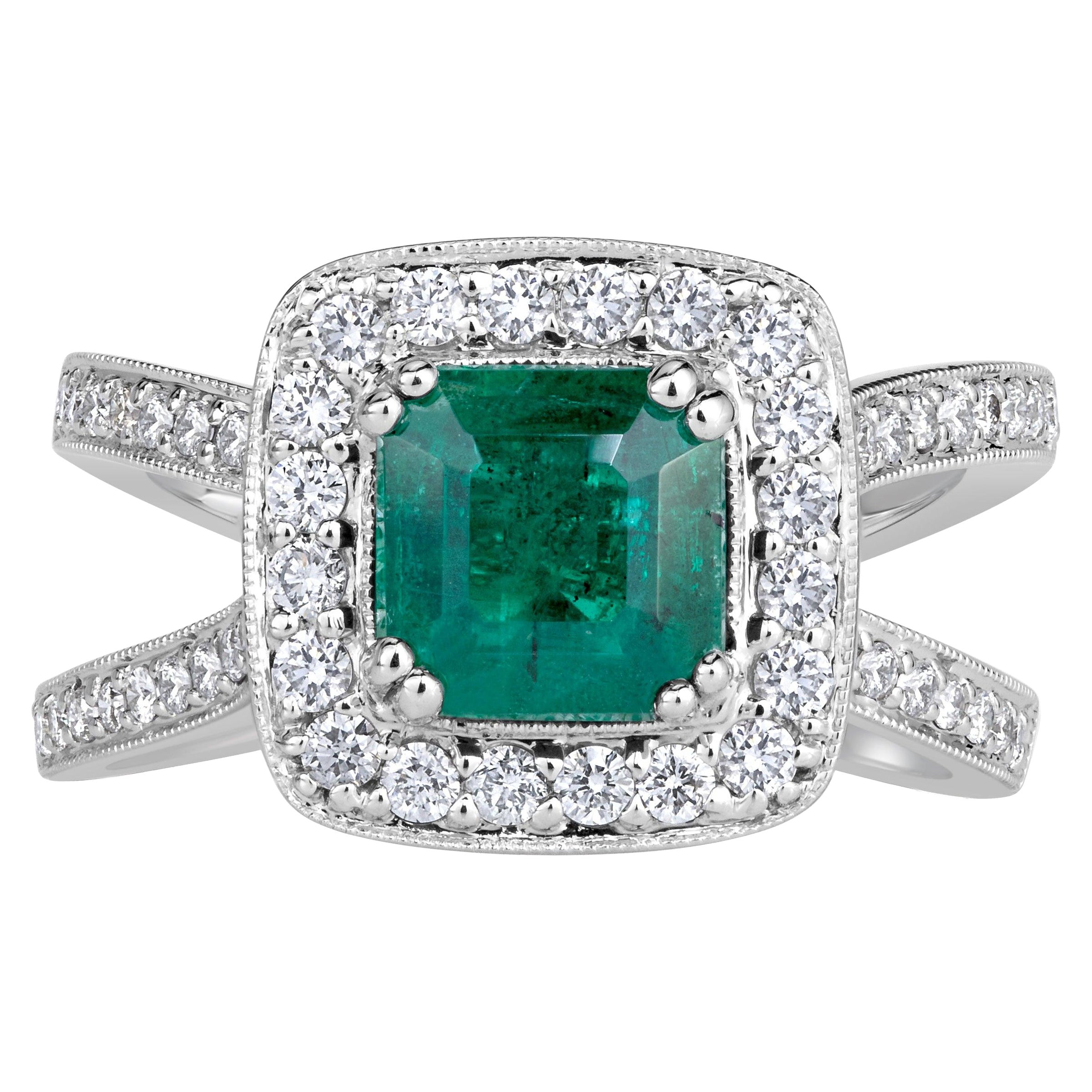 2.17ct Emerald Cut Green Emerald Engagement Ring