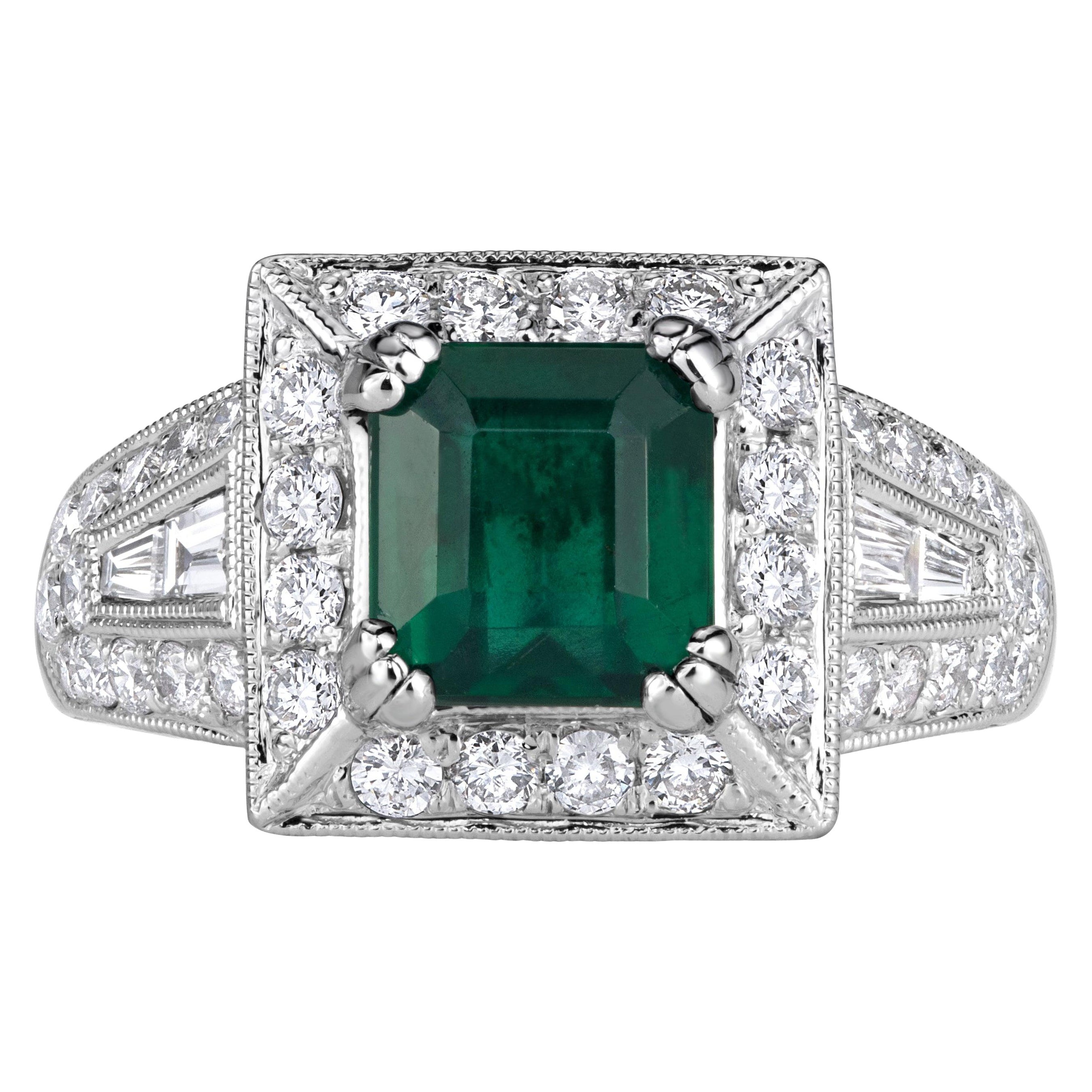 2.66ct Emerald Cut Green Emerald Engagement Ring
