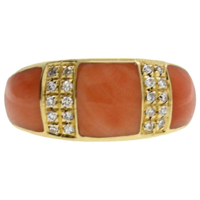  Gold Diamond Coral Ring