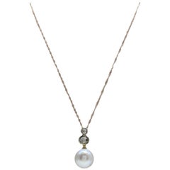 Gold Silver Diamond Pearl Pendant Necklace