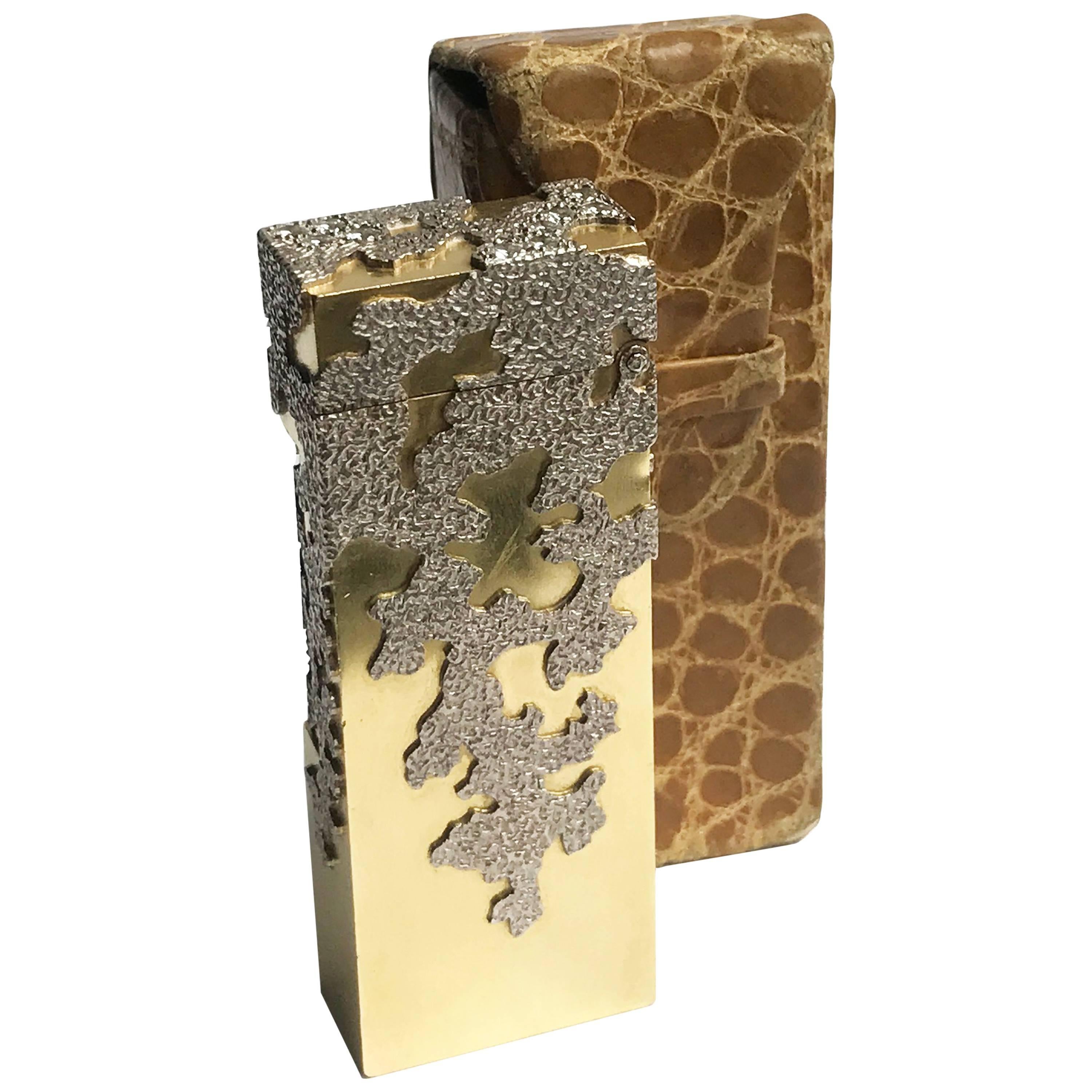 Andrew Grima Yellow and White Gold Diamond Rollagas Lighter for Dunhill, 1967