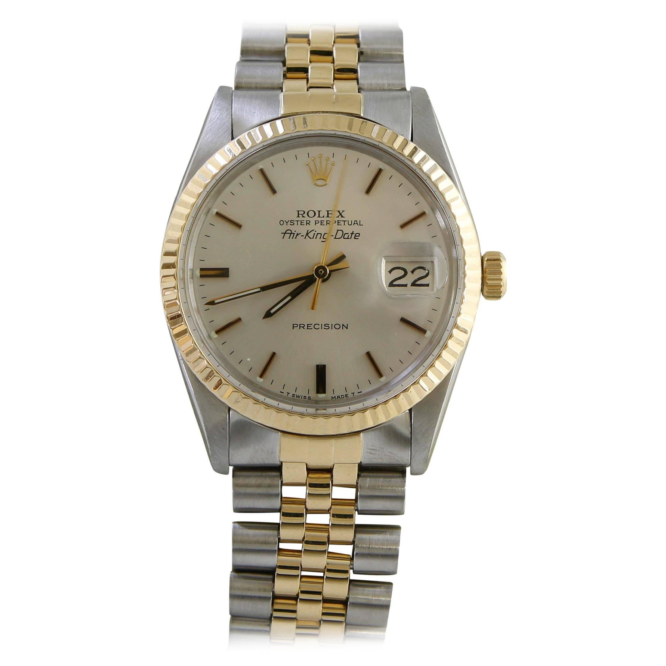 Rolex yellow Gold Stainless Steel Air King Precision Date Wristwatch   For Sale