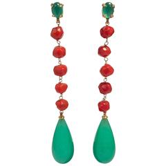 Corals and Jades Yellow Gold Chandelier Earrings 1