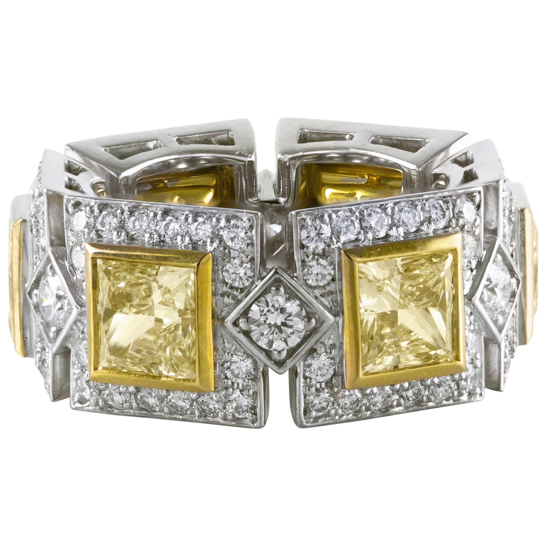 Fancy Yellow and White Diamonds Eternity Wedding Band Ring