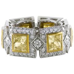 Fancy Yellow and White Diamonds Eternity Wedding Band Ring 2