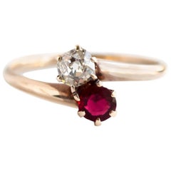 1880s GIA Certified .39 Carat Ruby Diamond Yellow Gold Engagement Ring