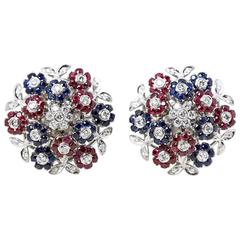 Cartier Diamond Ruby Sapphire Gold Trembler Earrings