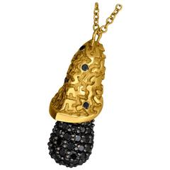 Alex Soldier Black Diamond Yellow Gold Textured Pendant Necklace on Chain Ltd Ed 10