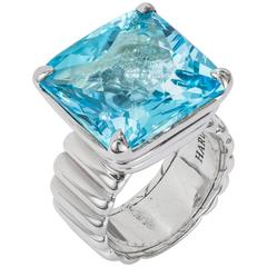 John Hardy 925 Sterling Silver Ring Square Blue Topaz