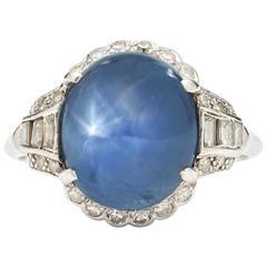 Antique 10 Carat Star Sapphire and Diamond Ring