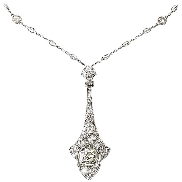 Art Deco Diamond platinum Pendant For Sale