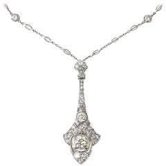 Art Deco Diamond Pendant and Platinum Chain, Approximately 4.35ct of Diamonds