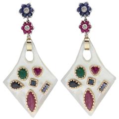 Luise Ruby Sapphire Emerald Diamond Gold Mother-of-Pearl Earrings 11