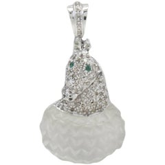 Vintage Gold Silver Diamond Emerald Rock Crystal Pendant