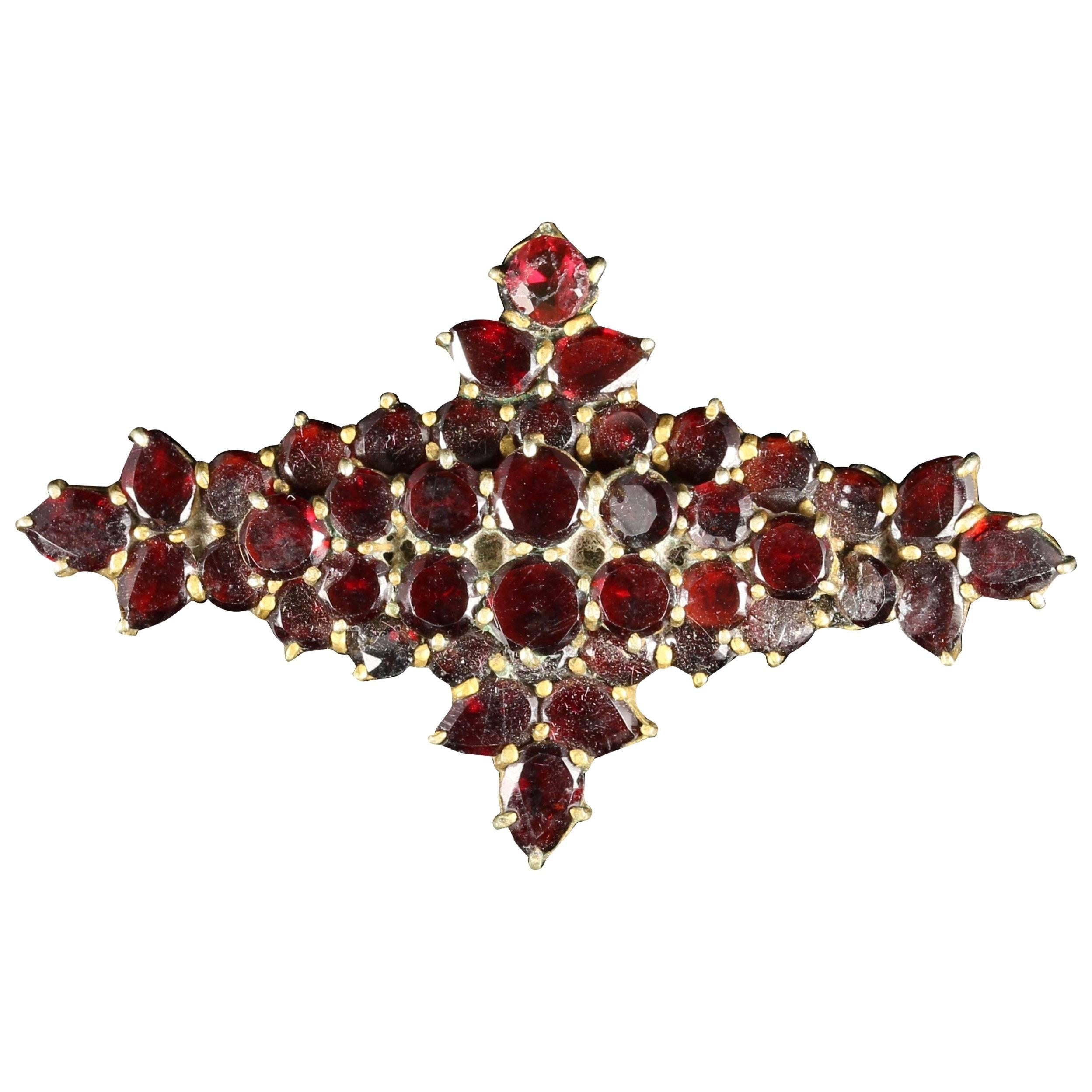 Antique Victorian Garnet Gold, circa 1890 Brooch For Sale