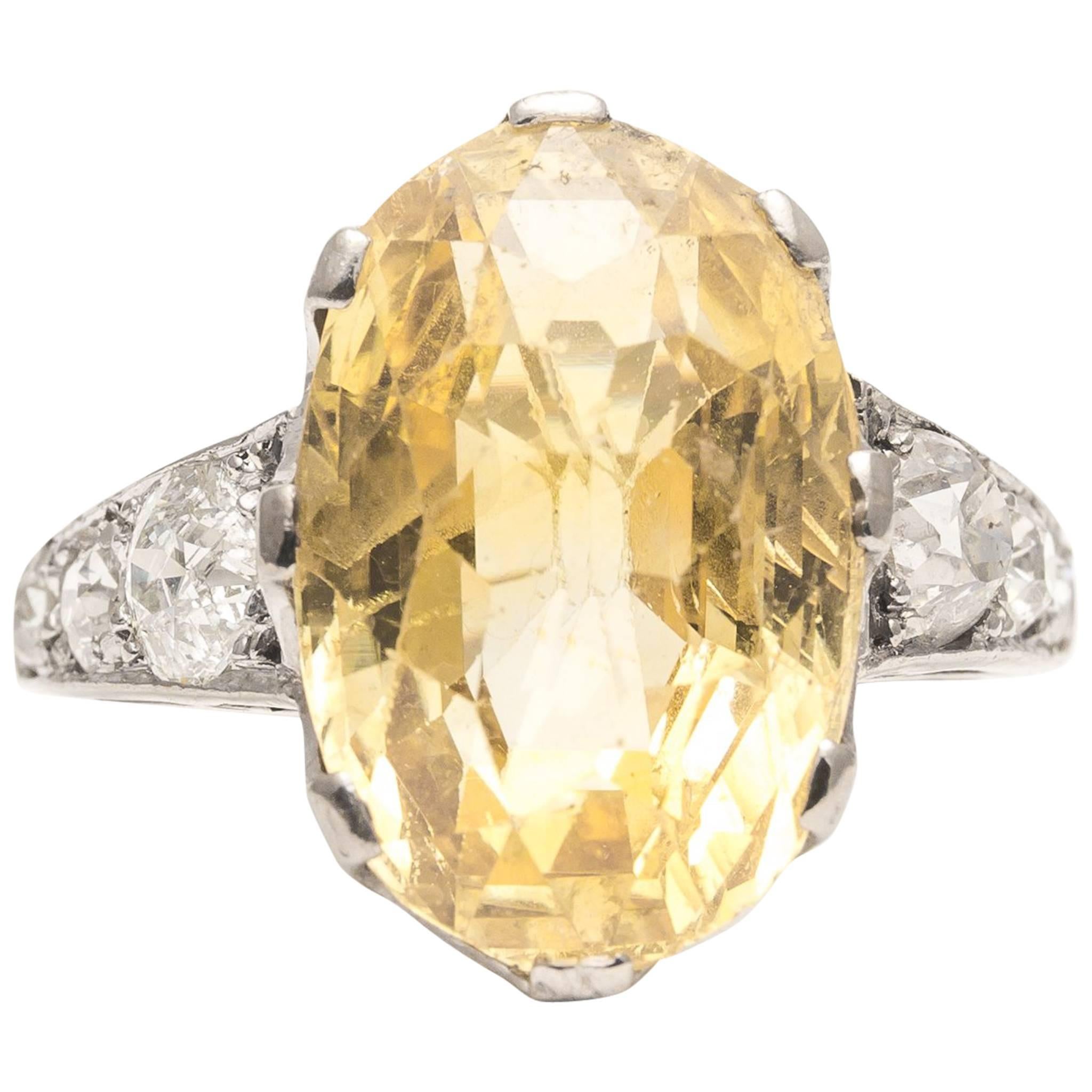 Edwardian 11.60 Carat Yellow Sapphire Diamond Platinum Ring