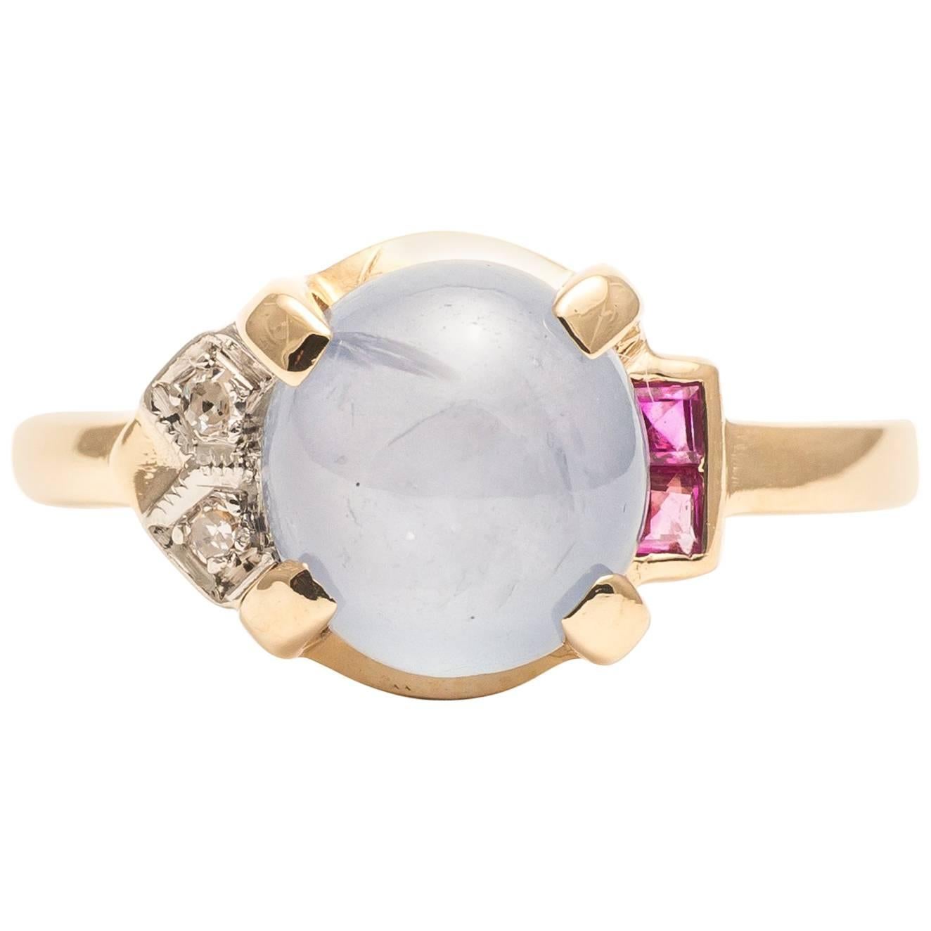 Retro Ceylon Star Sapphire Ruby Diamond Ring