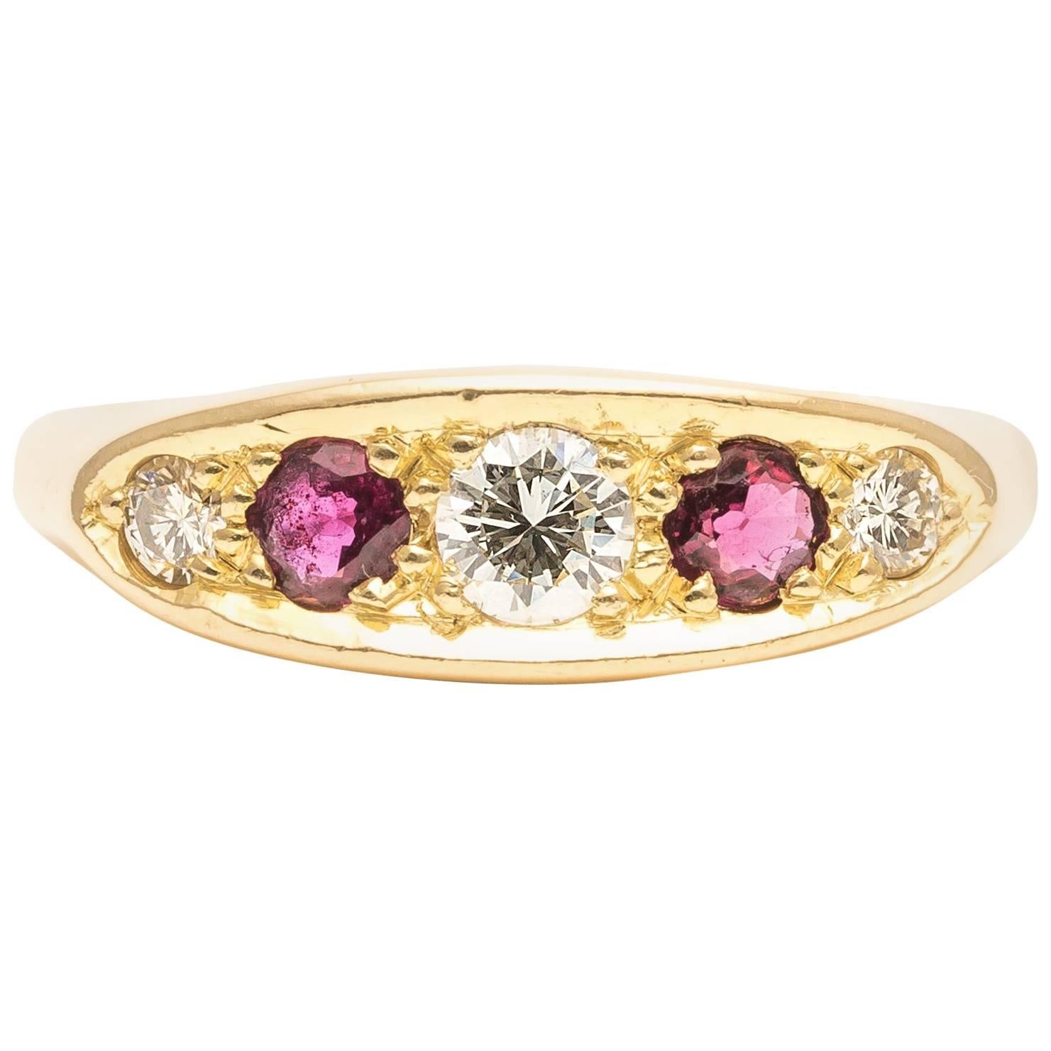 English Ruby Diamond Yellow Gold Band Ring