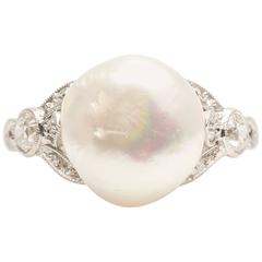 Exceptional Art Deco Natural Pearl Diamond Platinum Ring