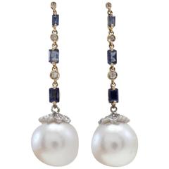 Luise Pearl Sapphire Diamond Gold Dangle Earrings 12