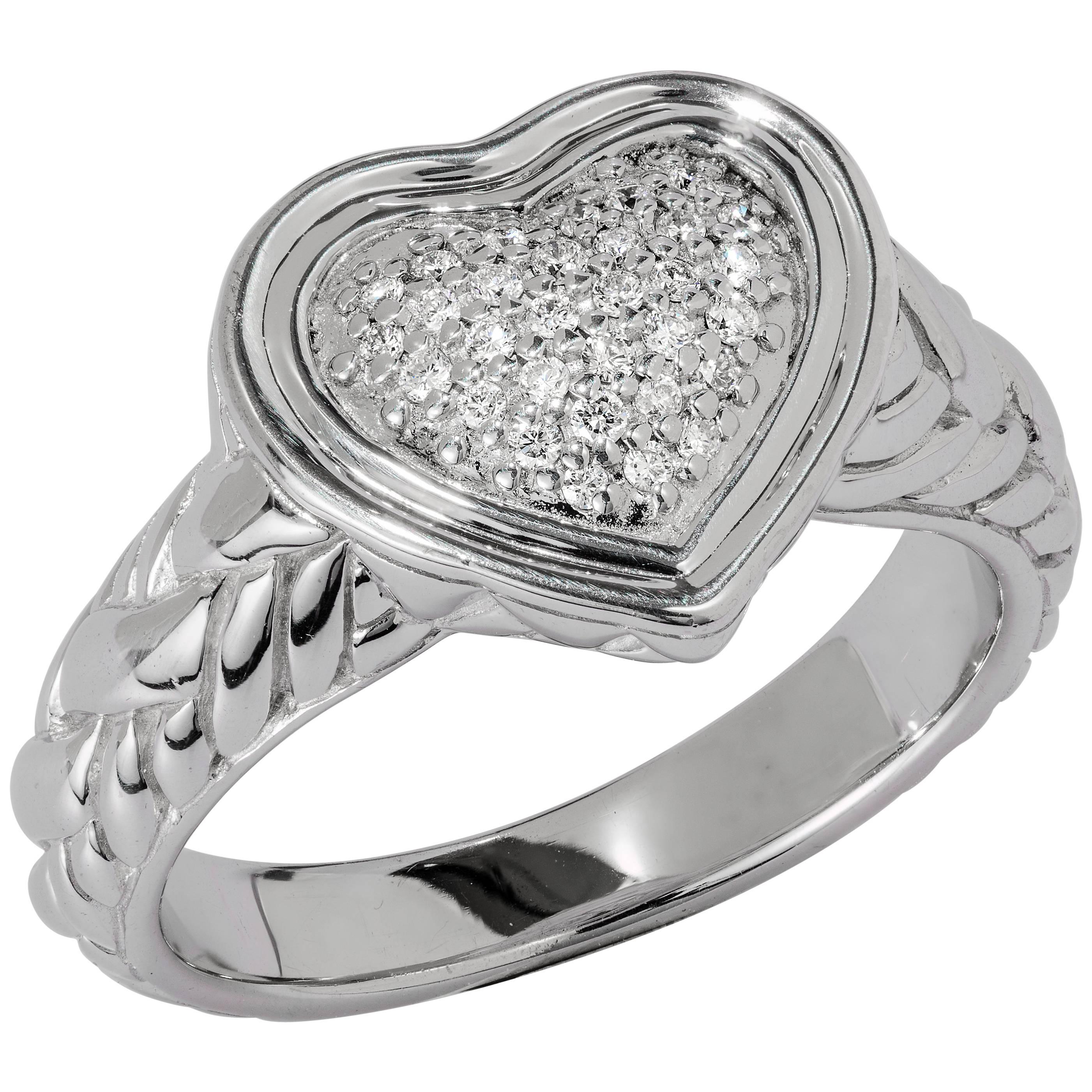 John Hardy Sterling Silver and 0.15 Carat Diamond Heart Ring For Sale