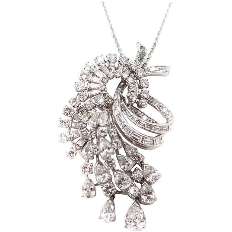 Platinum Diamond Brooch or Pendant For Sale at 1stdibs