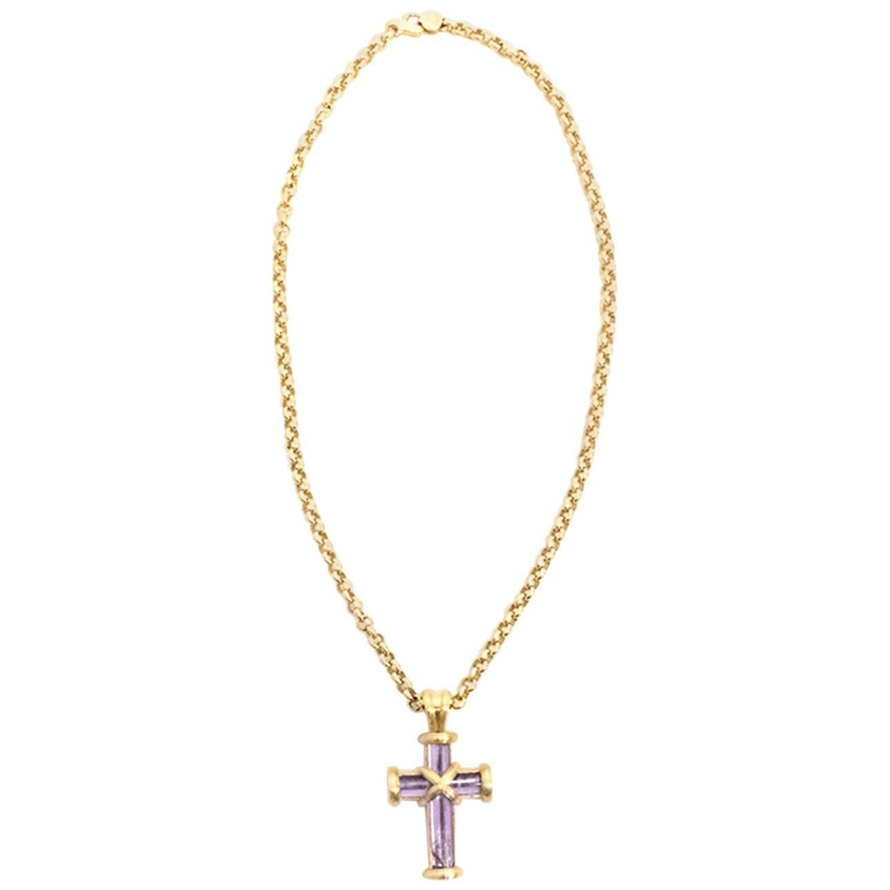 Theo Fennell Gold and Amethyst Cross For Sale