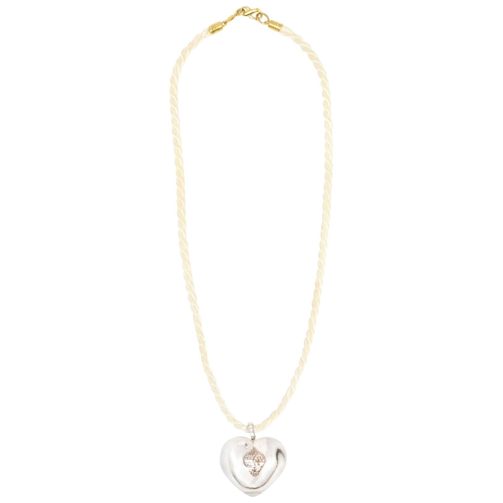 18 Carat Heart Necklace with a Crystal Heart Pendant For Sale