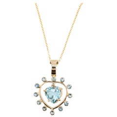 Laura Munder Blue Topaz Heart Shaped Yellow Gold Pendant and Chain