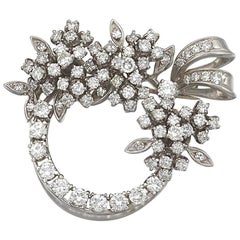 Vintage Art Deco 1940's 1950s 3.50 Carat Diamond Wreath Brooch Pendant