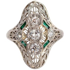 1930s .50 Carat Diamond Emerald Platinum Engagement Ring