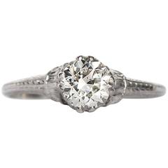 1910 Platinum GIA Certified 1.02 Carat Round Brilliant Diamond Engagement Ring 6