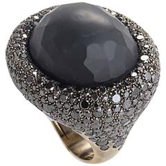 Preziosismi Black Diamond and Black Obsidian Gold Dome Ring