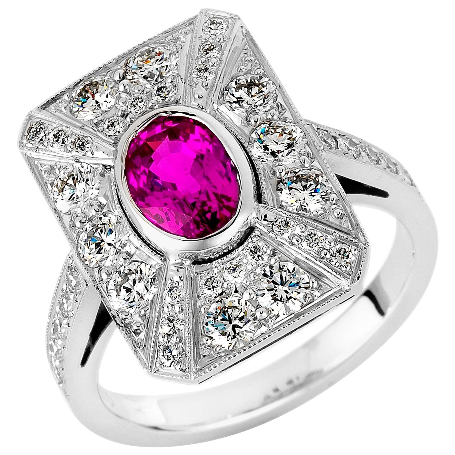1.58 Carat Pink Sapphire Diamond Gold Ring For Sale