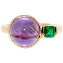 Lizunova Amethyst and Emerald Rose Gold Cluster Ring