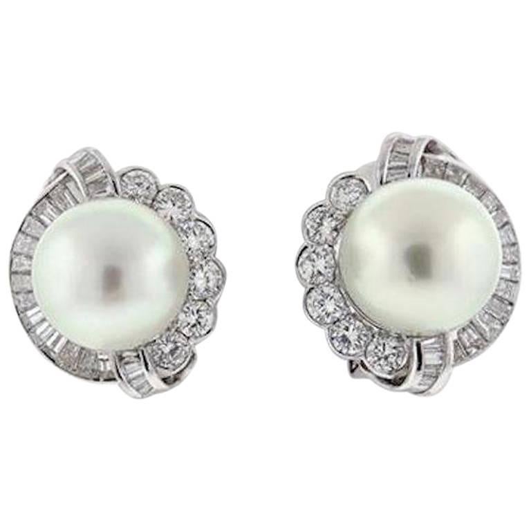 Impressive South Sea Pearl Diamond Gold Stud Earrings For Sale