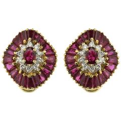 Vintage Ballerina Style 4.00 Carat Ruby and Diamond Earrings, circa 1970s