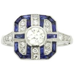 Art Deco Style Diamond and Sapphire Cluster Ring