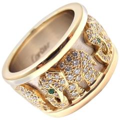 Bague à anneau éléphant en or jaune avec diamants et émeraudes Cartier