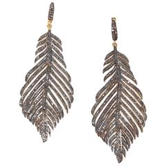Pave`Set Diamond Gold Feather Earrings 6