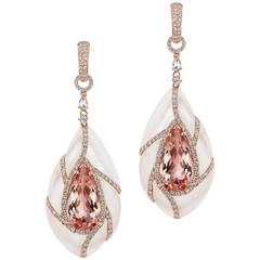 Morganite Diamond and Crystal Drop Earring 1
