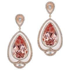 Morganite Diamond and Frosted Crystal Drop Earrings 2